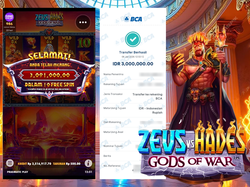 BUKTI JP BESAR MEMBER PASTIWIN777 – ZEUS VS HADES GODS OF WAR – PRAGMATIC PLAY