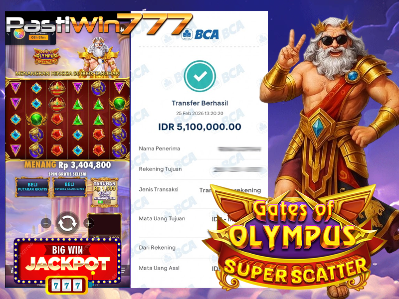 BUKTI JP BESAR MEMBER PASTIWIN777 – GATES OF OLYMPUS SUPER SCATTER – PRAGMATIC PLAY